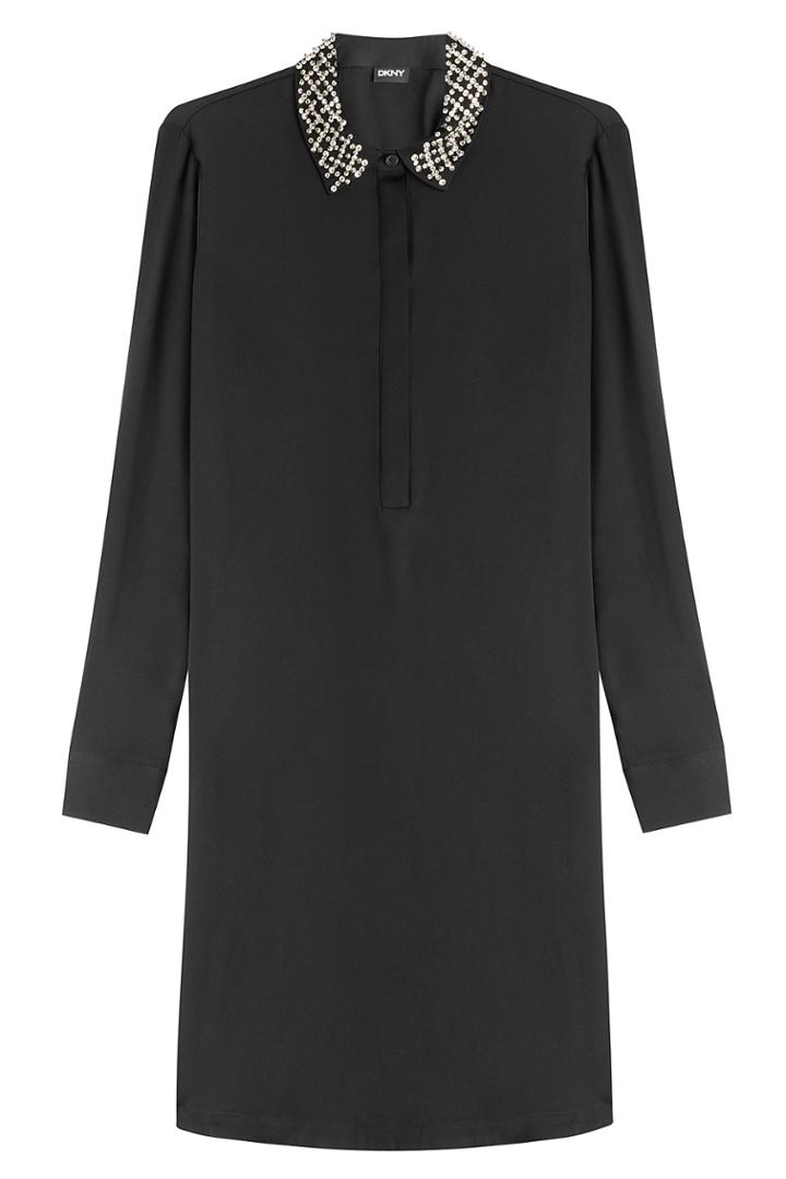 Dkny Dkny Silk Shirt Dress With Embellished Collar - Black