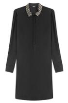 Dkny Dkny Silk Shirt Dress With Embellished Collar - Black