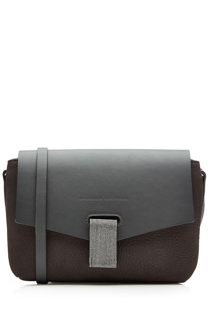 Brunello Cucinelli Brunello Cucinelli Embellished Leather Shoulder Bag - Grey