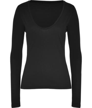 James Perse Black Long Sleeve Scoop Neck Cotton T-shirt