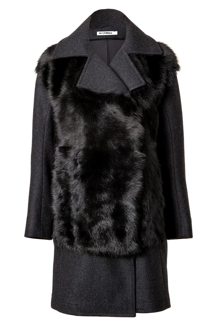 Jil Sander Jil Sander Fur Panel Coat In Dark Grey