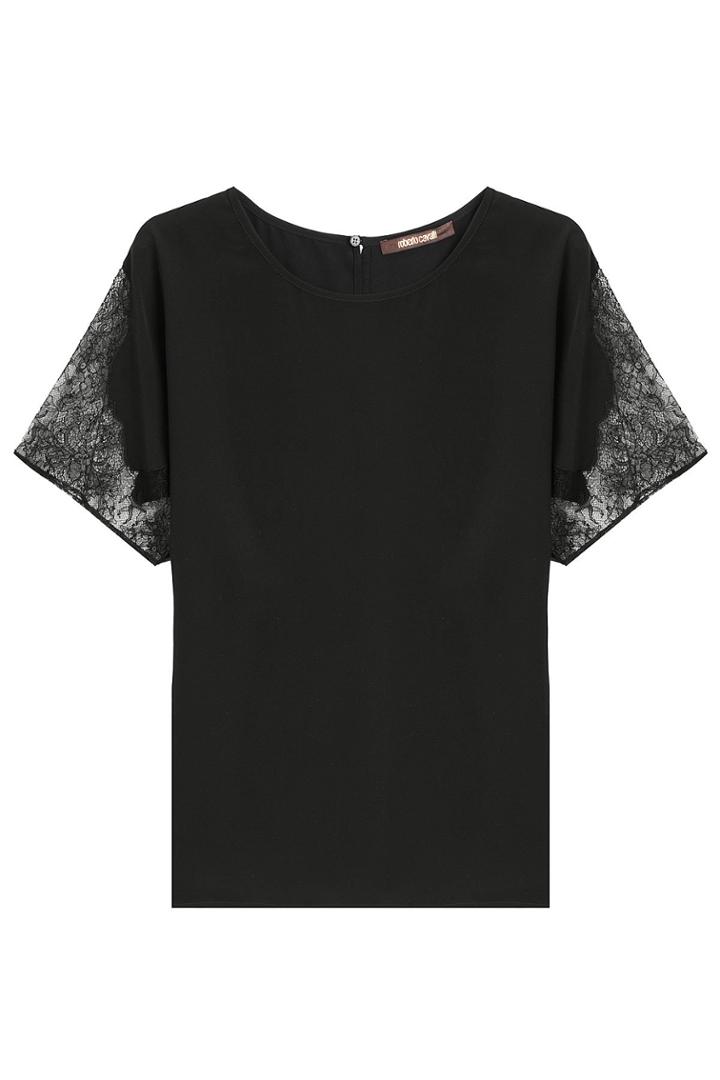 Roberto Cavalli Roberto Cavalli Silk Top With Lace - Black