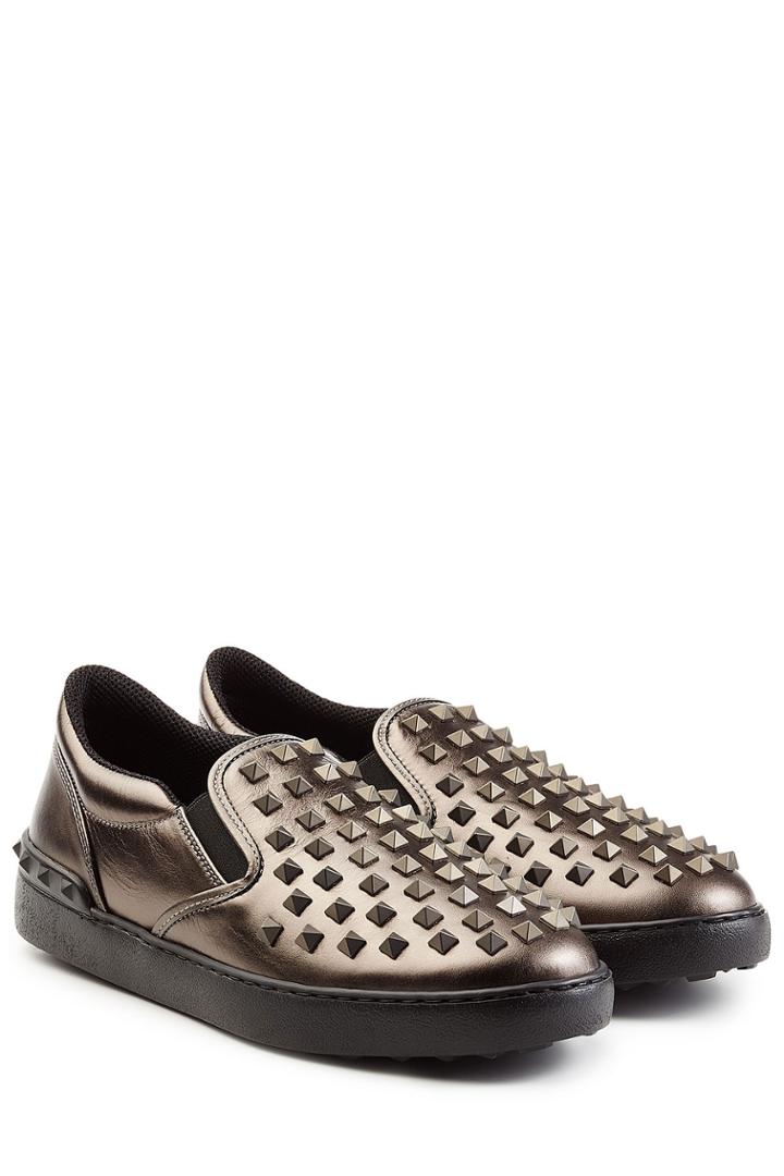 Valentino Valentino Rockstud Leather Slip-on Sneakers - Black