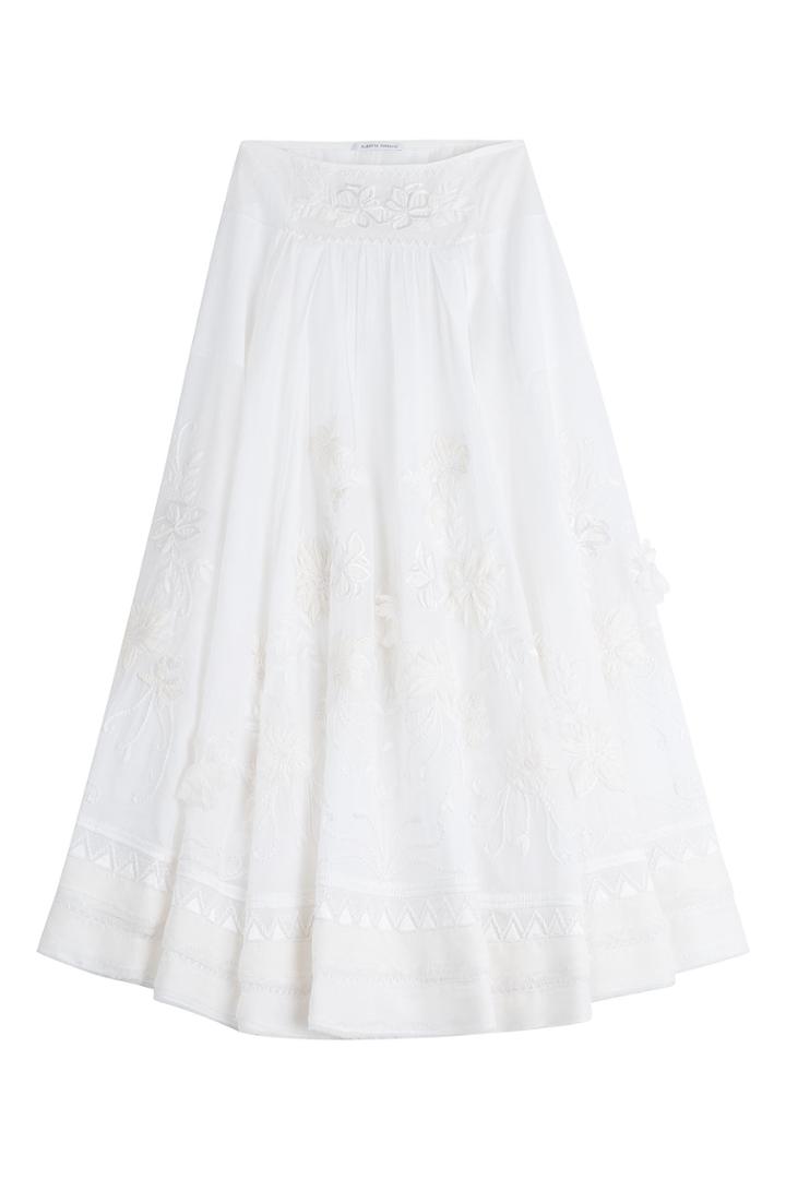 Alberta Ferretti Alberta Ferretti Embroidered Cotton Maxi Skirt - White