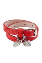 Alexander Mcqueen Alexander Mcqueen Embellished Leather Wrap Bracelet - Red