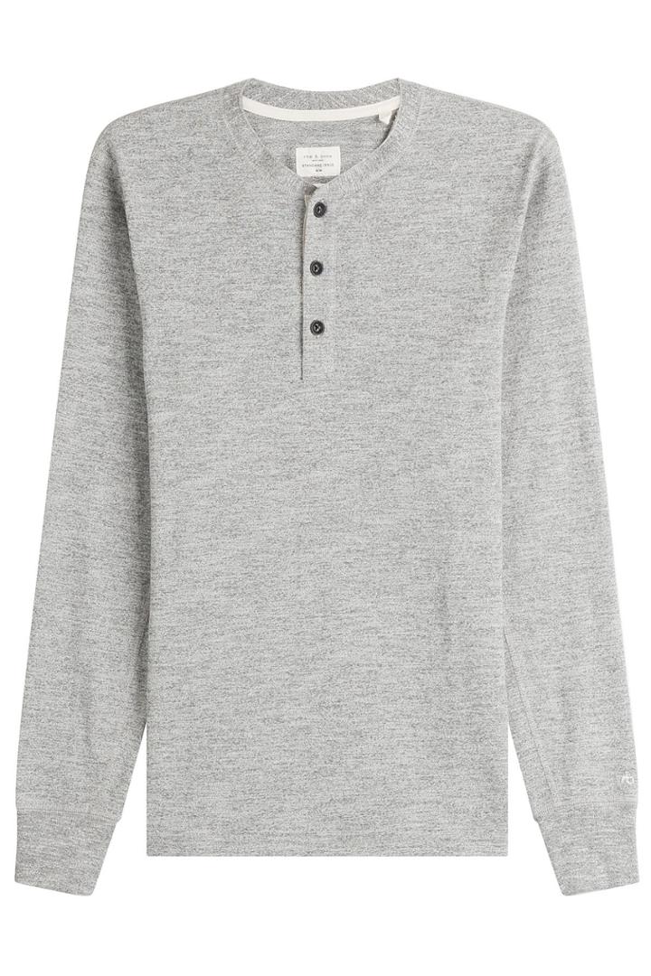 Rag & Bone Rag & Bone Classic Henley Long Sleeved Cotton Top - Grey