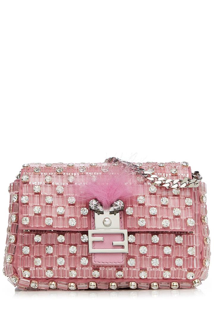 Fendi Fendi Embellished Micro Baguette Shoulder Bag - Rose