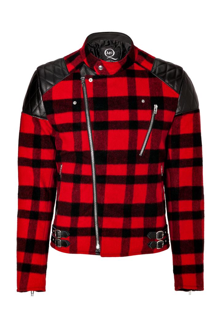 Mcq Alexander Mcqueen Mcq Alexander Mcqueen Wool Blend Checked Biker Jacket - Red