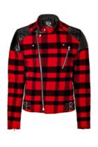 Mcq Alexander Mcqueen Mcq Alexander Mcqueen Wool Blend Checked Biker Jacket - Red