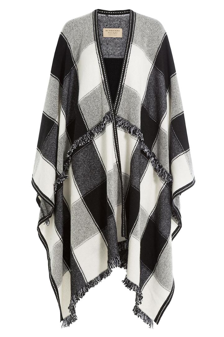 Burberry Shoes & Accessories Burberry Shoes & Accessories Printed Wool Blend Cape With Cashmere - Black