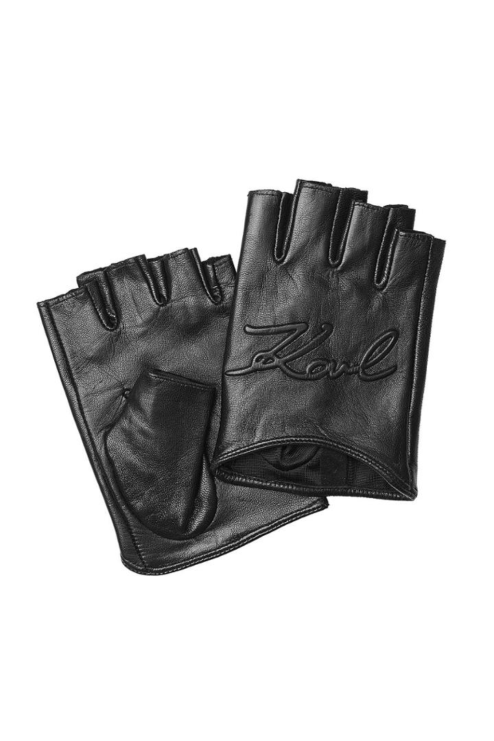 Karl Lagerfeld Karl Lagerfeld Logo Embossed Fingerless Leather Gloves