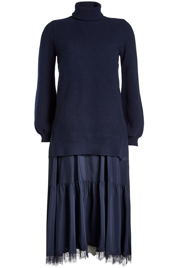 No.21 No.21 Dress With Fleece Wool Pullover And Satin Skirt