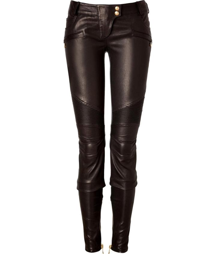 Balmain Leather Biker Pants In Black