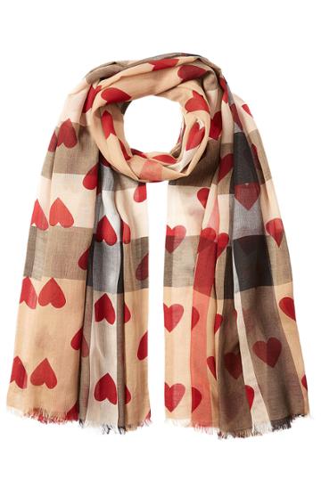 Burberry Shoes & Accessories Burberry Shoes & Accessories Heart Print Check Scarf With Cashmere And Silk - Camel