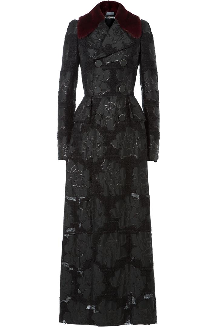Alexander Mcqueen Alexander Mcqueen Embroidered Coat With Mink Fur Collar - Black