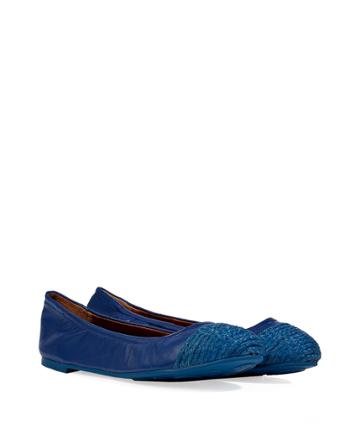 Marc By Marc Jacobs Blue Leather Woven Raffia Cap Toe Flats