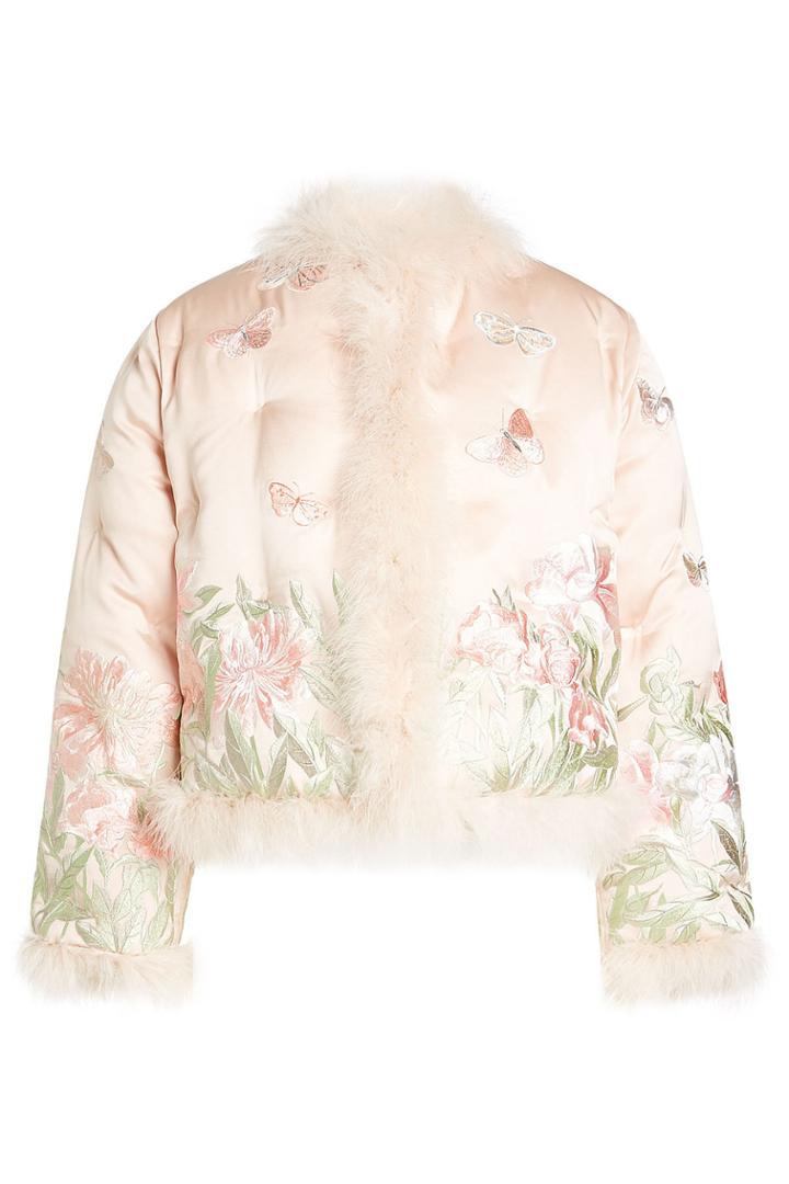 Alexander Mcqueen Alexander Mcqueen Embroidered Silk Jacket With Feathers - Beige