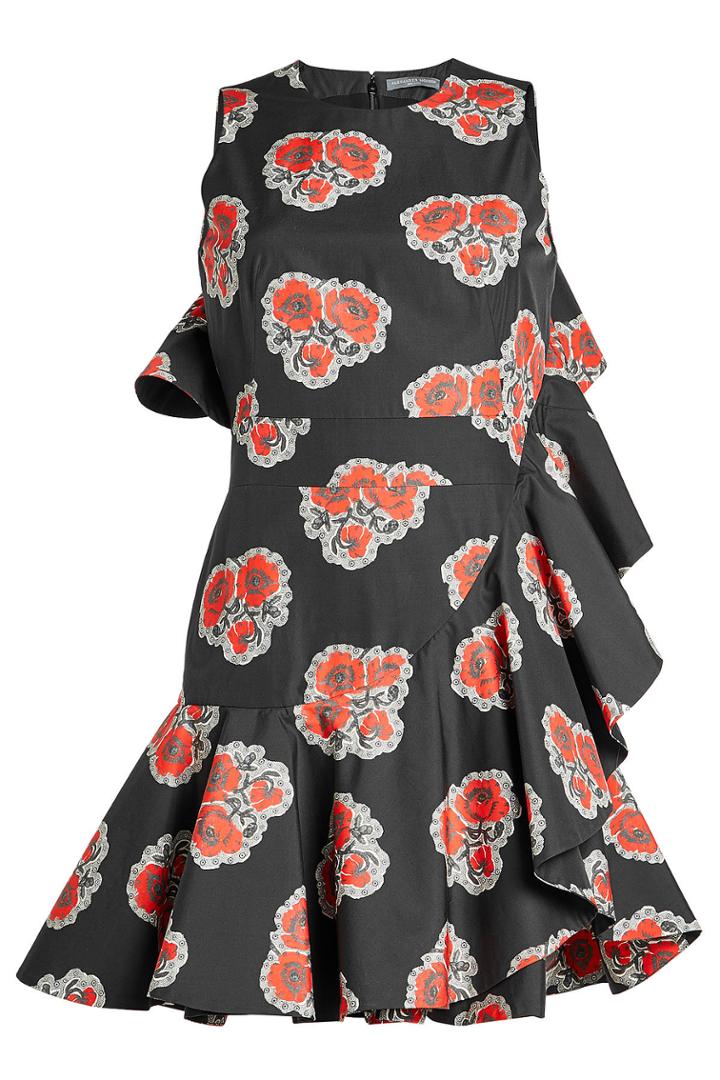 Alexander Mcqueen Alexander Mcqueen Printed Cotton Ruffle Dress