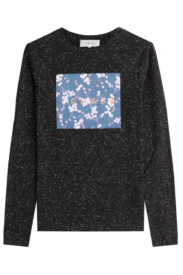 Carven Carven Stretch Cotton Longsleeve T-shirt With Logo Patchwork