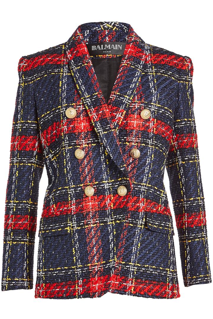 Balmain Balmain Plaid Blazer With Wool And Linen