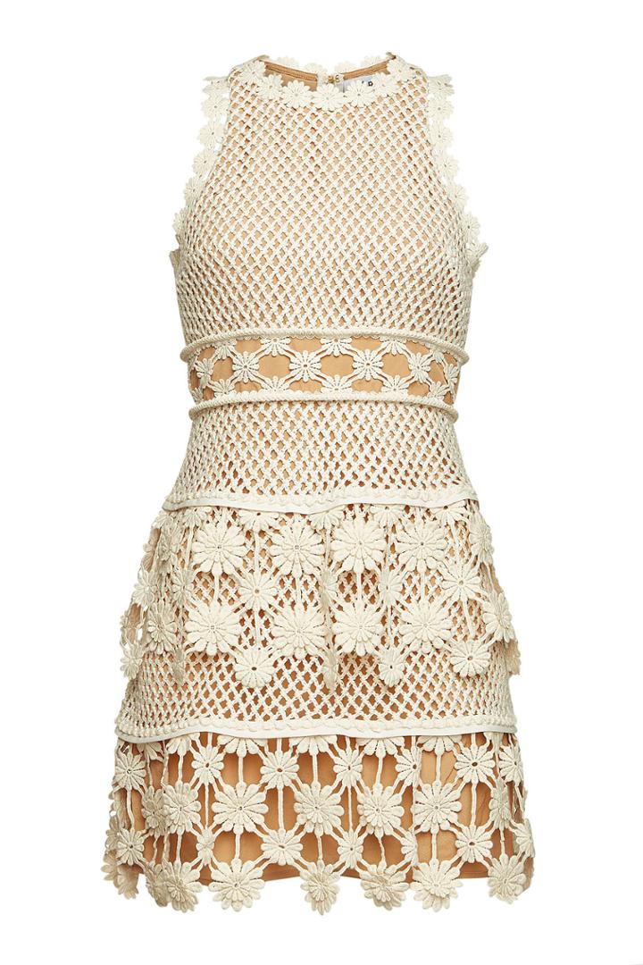 Self-portrait Self-portrait 3d Floral Crochet Mini Dress With Lace