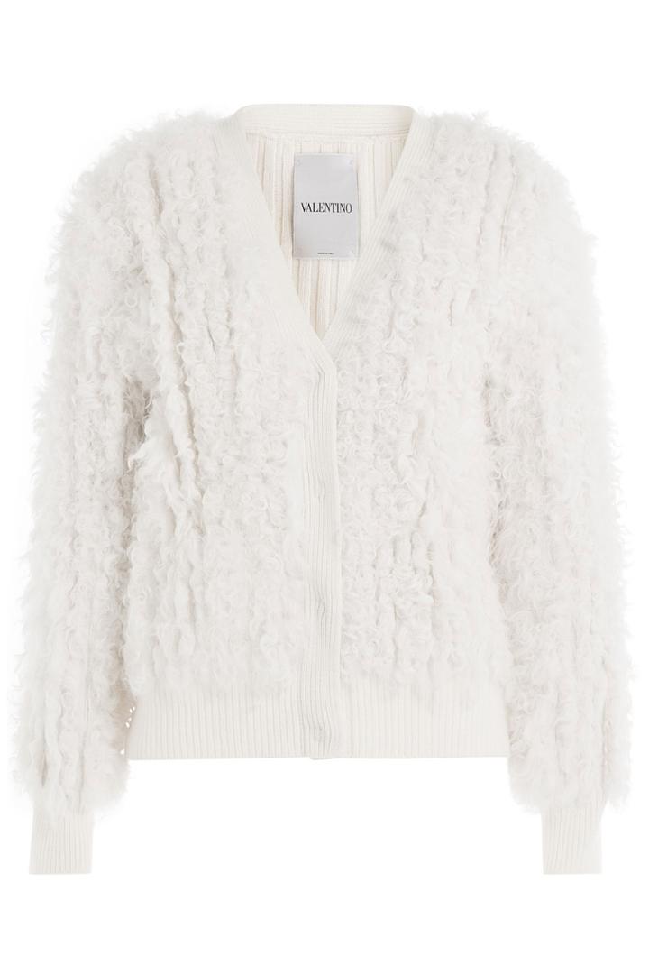 Valentino Valentino Cashmere And Shearling Cardigan - White