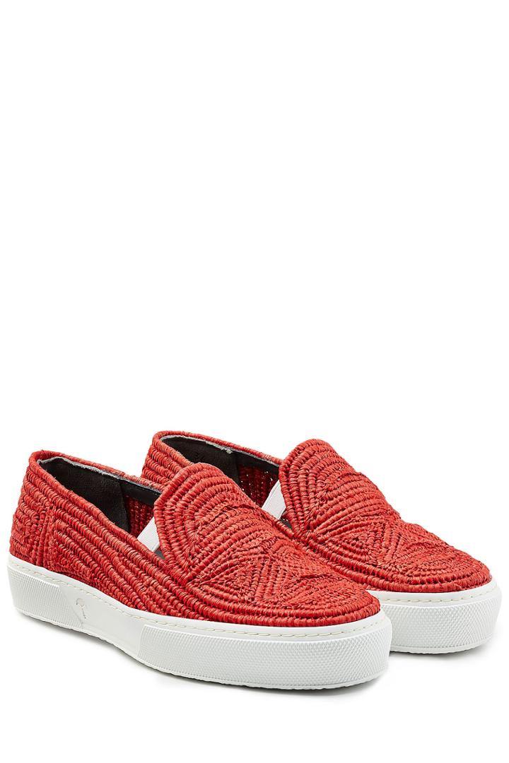 Robert Clergerie Robert Clergerie Woven Raffia Platform Slip-ons - Red