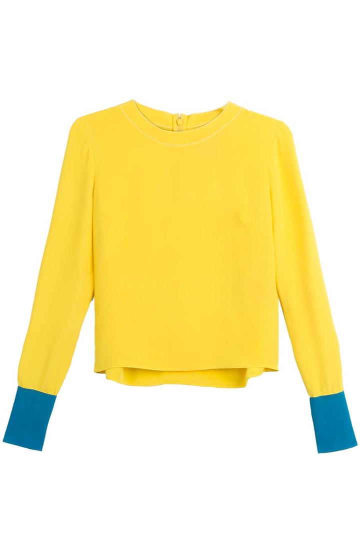 Roksanda Ilincic Silk Crepe Ilet Top With Contrast Cuffs
