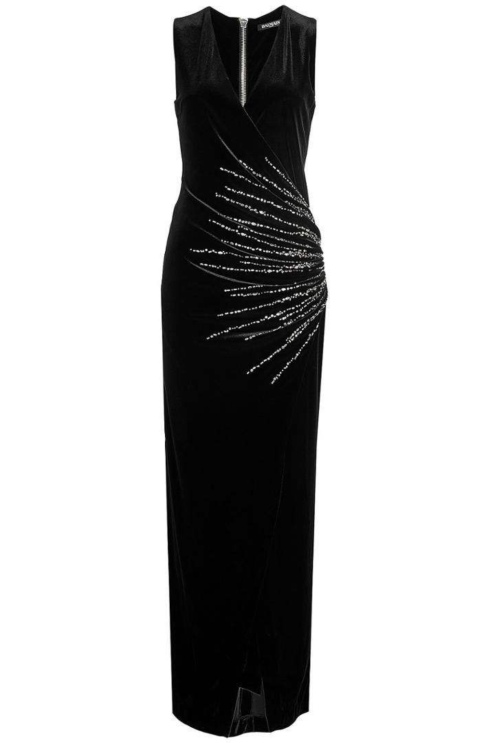 Balmain Balmain Velvet Dress With Crystal Embellishment