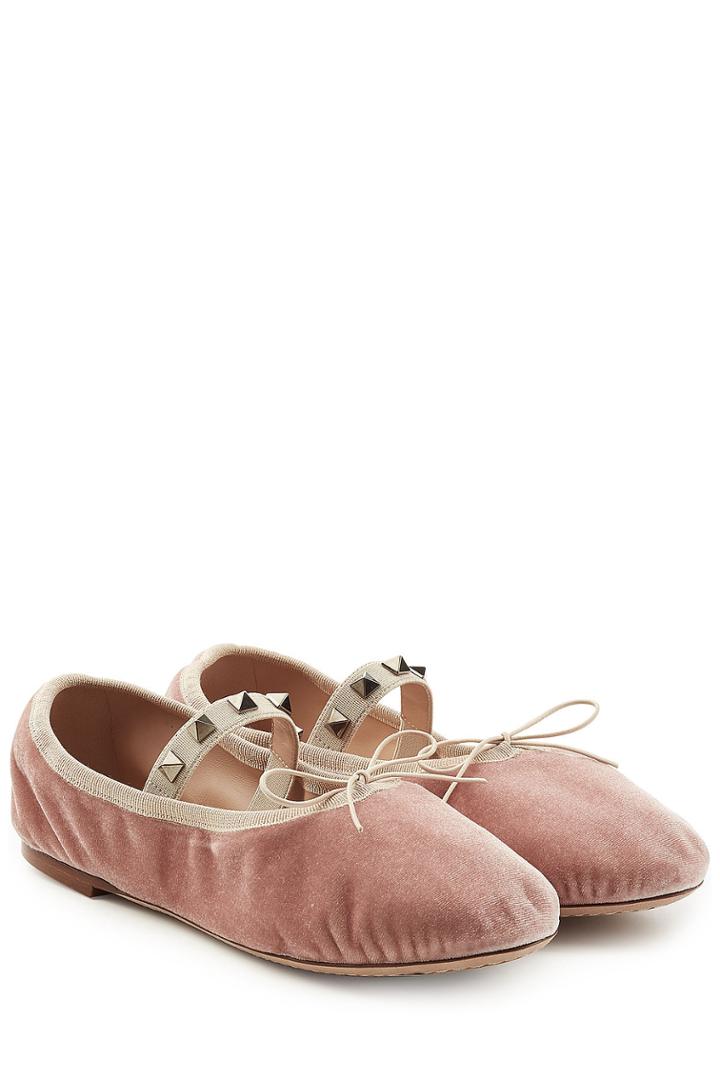 Valentino Valentino Rockstud Velvet Ballerinas - Rose