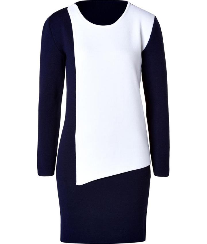 J.w. Anderson Merino Wool Blend Asymmetric Panel Dress In Navy/white
