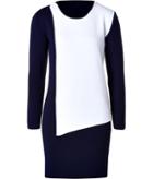 J.w. Anderson Merino Wool Blend Asymmetric Panel Dress In Navy/white