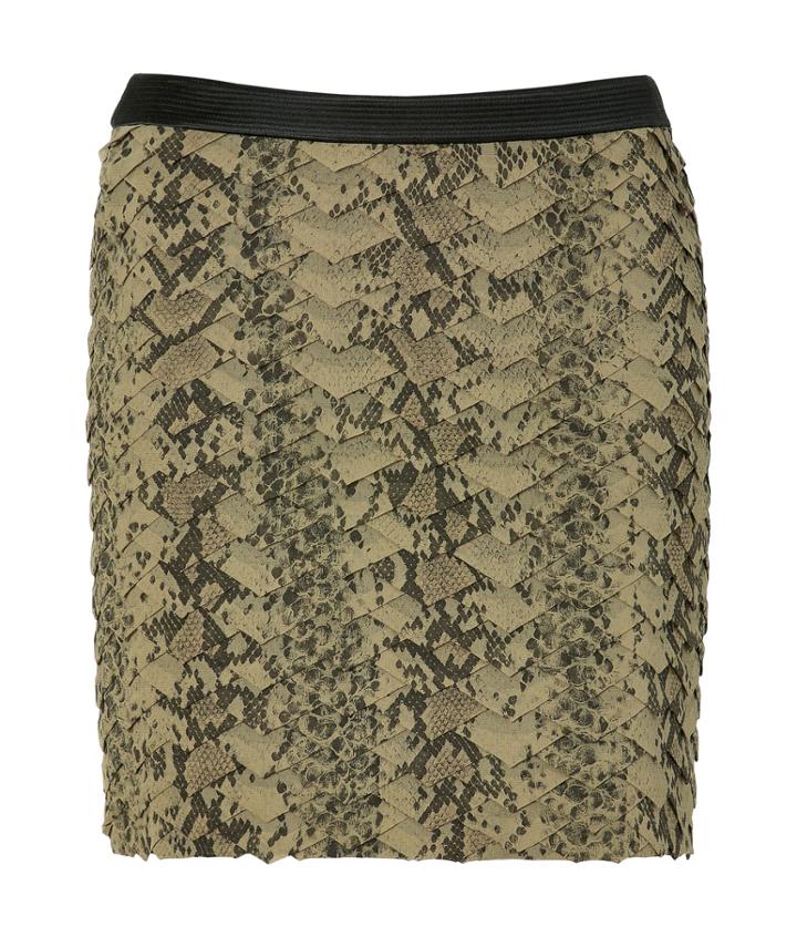 Roberto Cavalli Olive And Black Python Print Silk Skirt