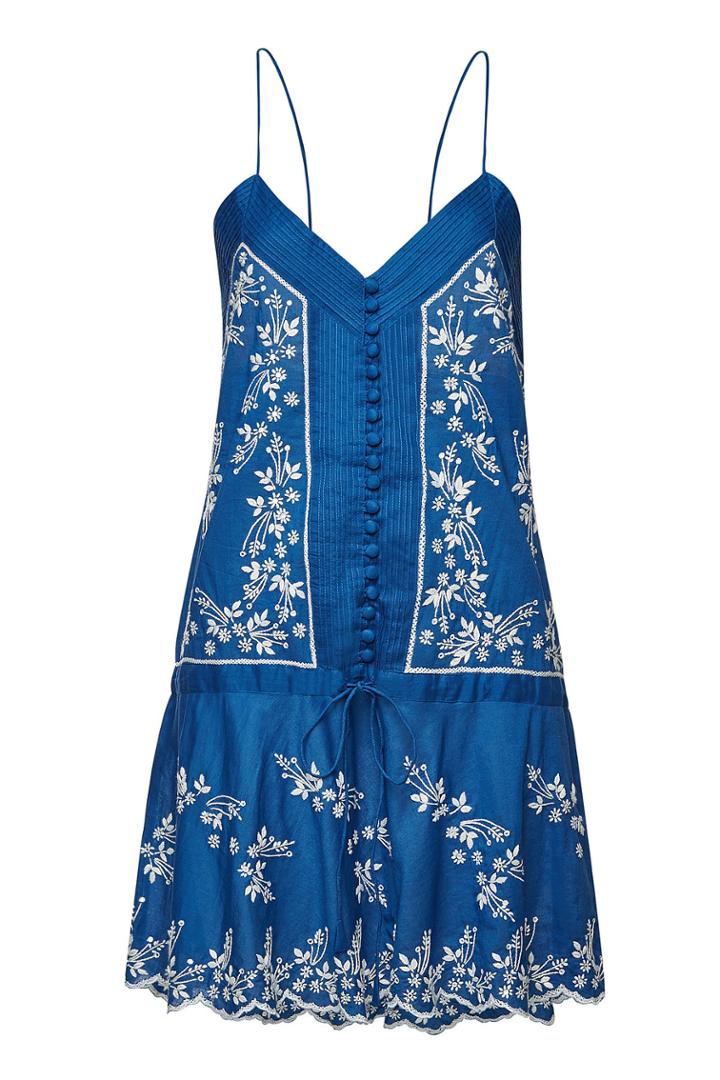 Juliet Dunn Juliet Dunn Cotton Slip Dress With Lotus Embroidery