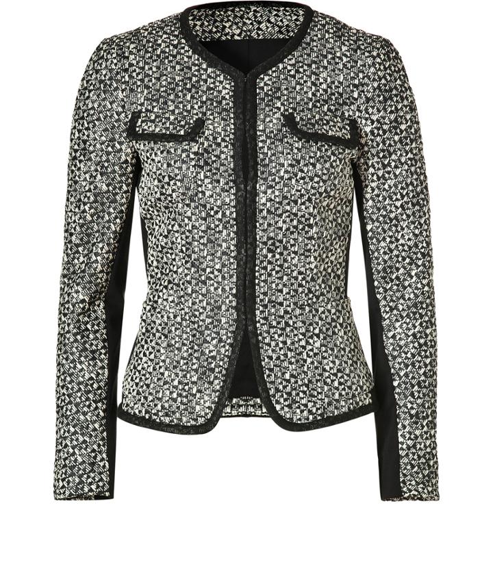 Dkny Black/cream Basket Tweed Jacket