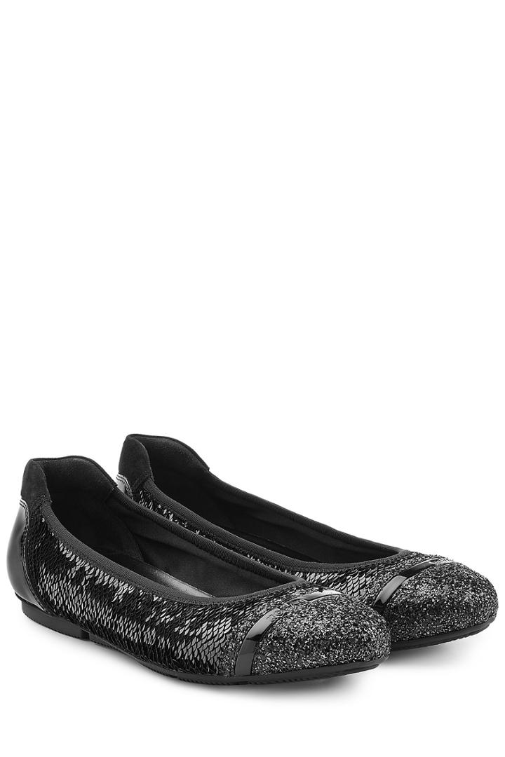 Hogan Hogan Leather Ballerinas With Glitter And Sequins - Black