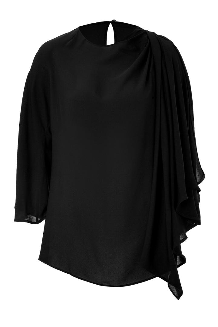 Elie Saab Elie Saab Silk Ruffle Side Top - Black