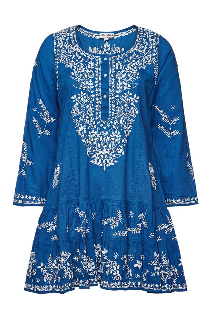 Juliet Dunn Juliet Dunn Embroidered Cotton Long Sleeve Classic Beach Dress