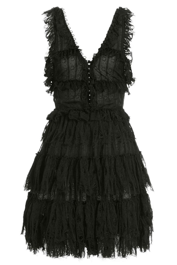Alexander Mcqueen Alexander Mcqueen V-neck Ruffle Mini-dress - Black