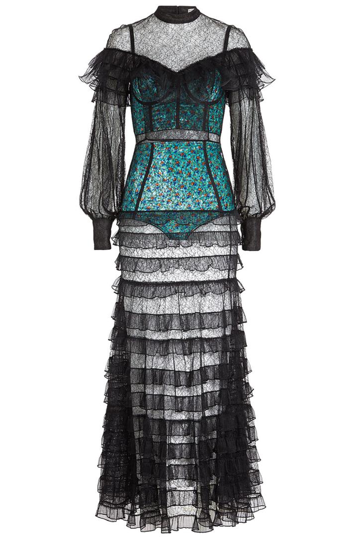 Alessandra Rich Alessandra Rich Ruffled Tulle Gown With Longline Bra And High-waist Panties
