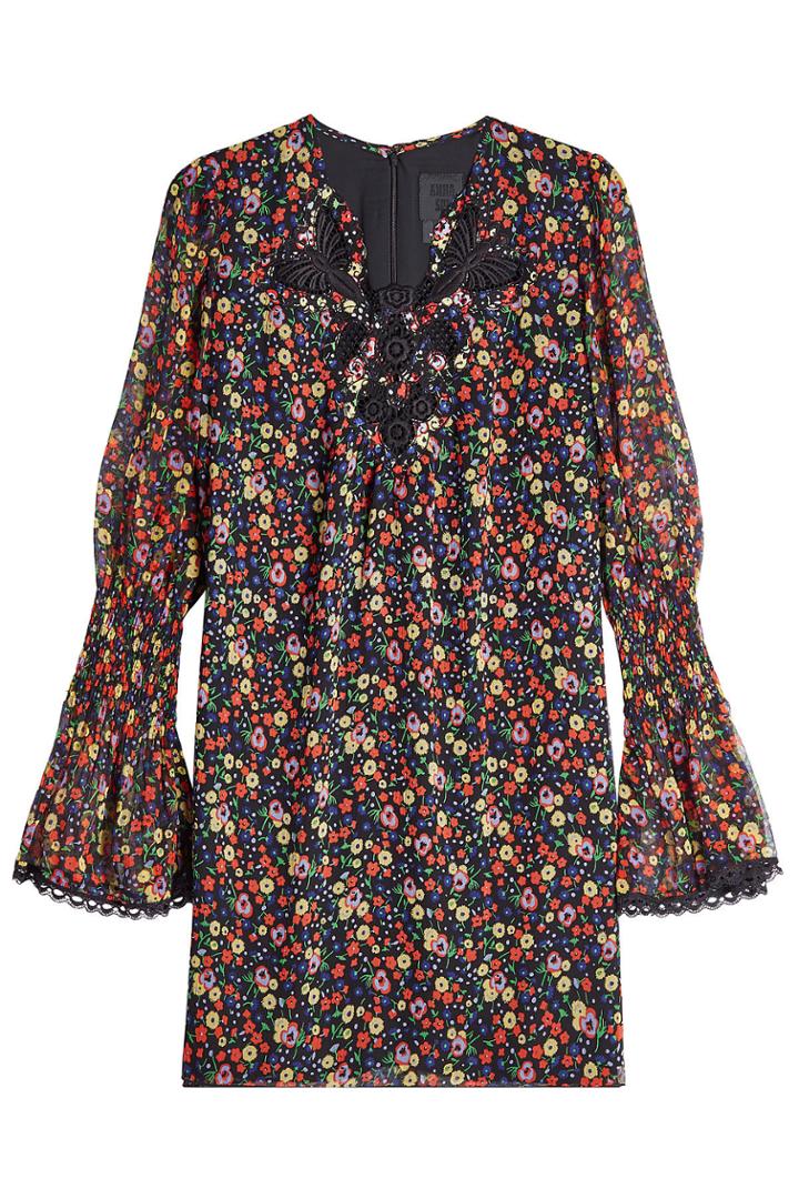 Anna Sui Anna Sui Printed Silk Dress With Embroidery - Black