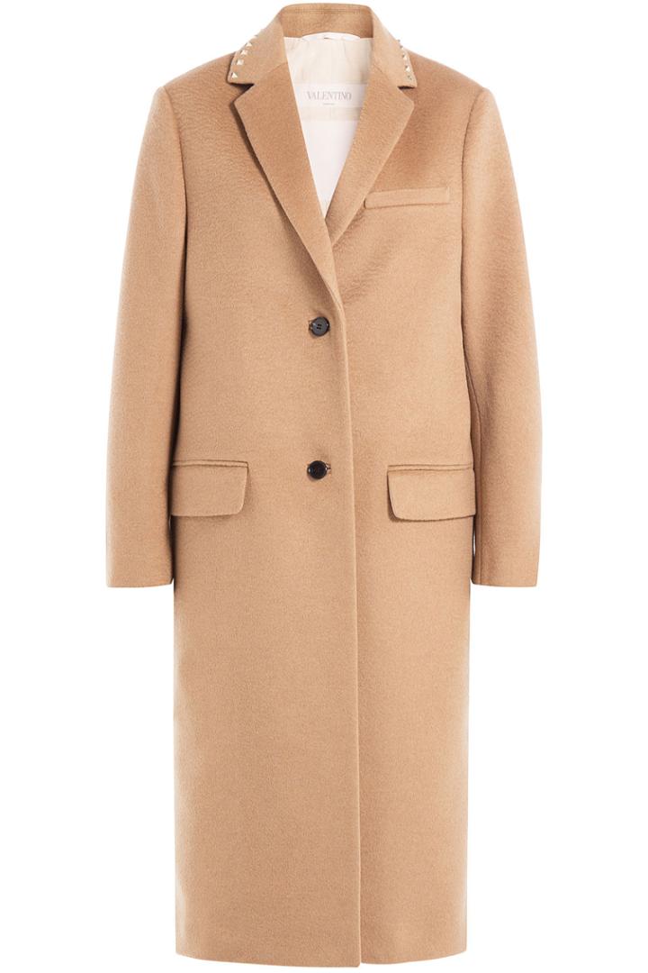 Valentino Valentino Wool Coat With Rockstuds - Brown