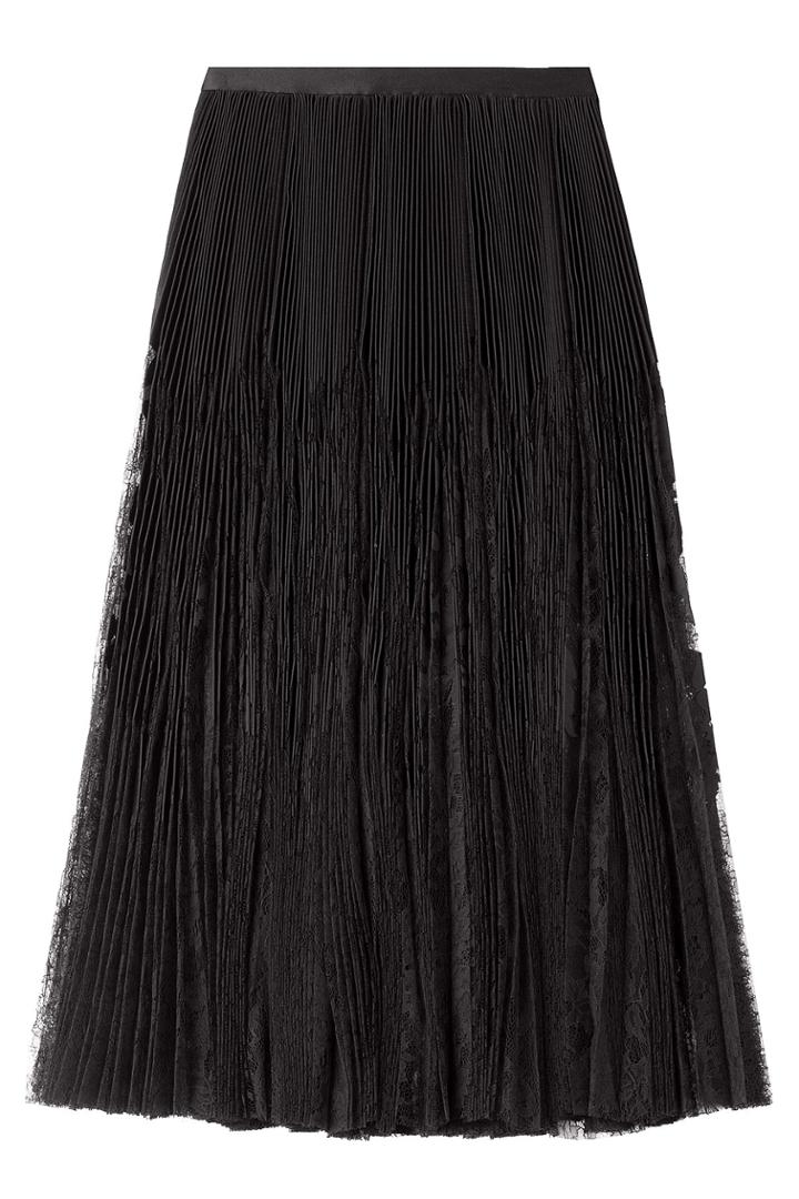 Alexander Mcqueen Alexander Mcqueen Pleated Midi Skirt With Sheer Lace Inserts - Black