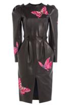 Alexander Mcqueen Alexander Mcqueen Leather Dress With Embroidered Butterflies - Black