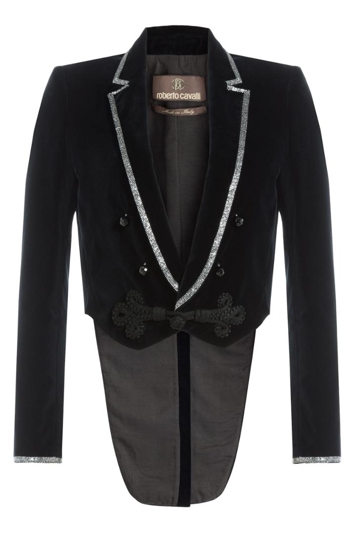 Roberto Cavalli Roberto Cavalli Velvet Blazer With Crystal Embellishment - Black
