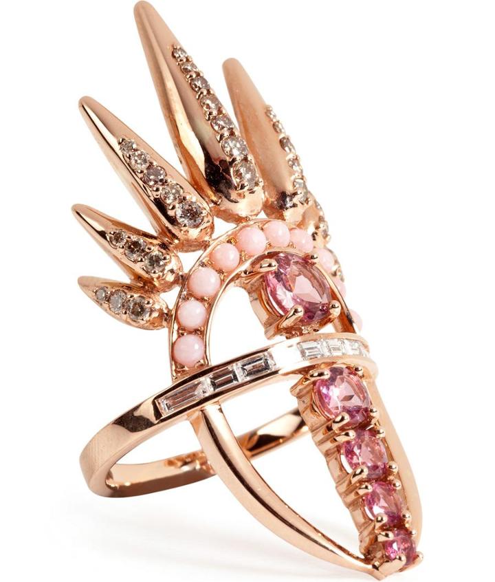 Nikos Koulis 18kt Pink Gold Spectrum Ring With Diamonds And Tourmaline