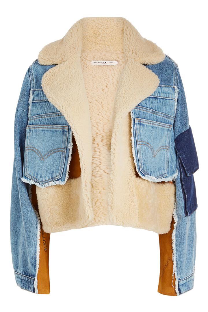 Natasha Zinko Natasha Zinko Shearling And Denim Cropped Jacket
