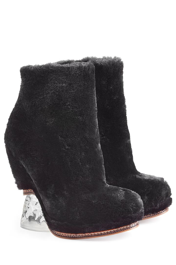Fendi Fendi Shearling And Leather Ankle Boots - Black