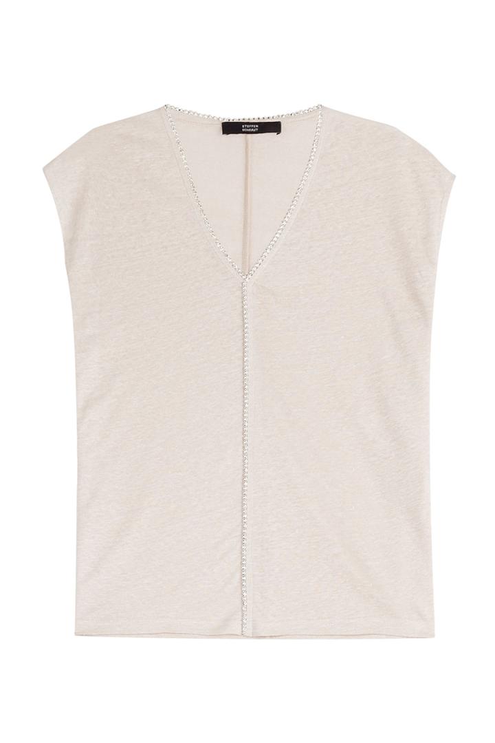 Steffen Schraut Steffen Schraut Jewel Embellished Knit Linen Shell - Beige