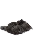 Simone Rocha Simone Rocha Embellished Leather Slides With Faux Fur